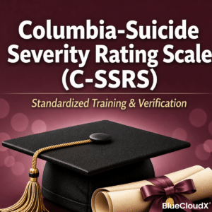 C-SSRS training certification course promotional image with graduation cap
